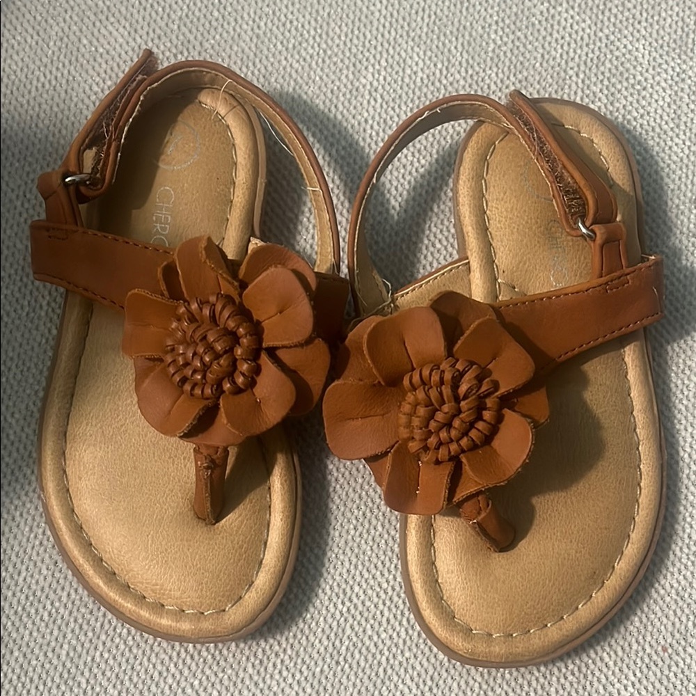 Cherokee Brown Sandals with Leather Floral Accent